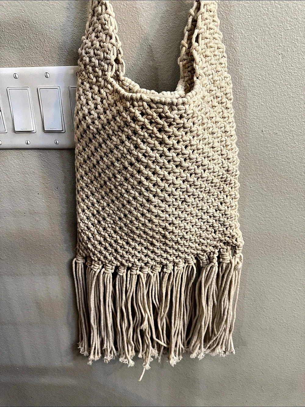 Vintage Crochet Fringe Shoulder Bag in Cream